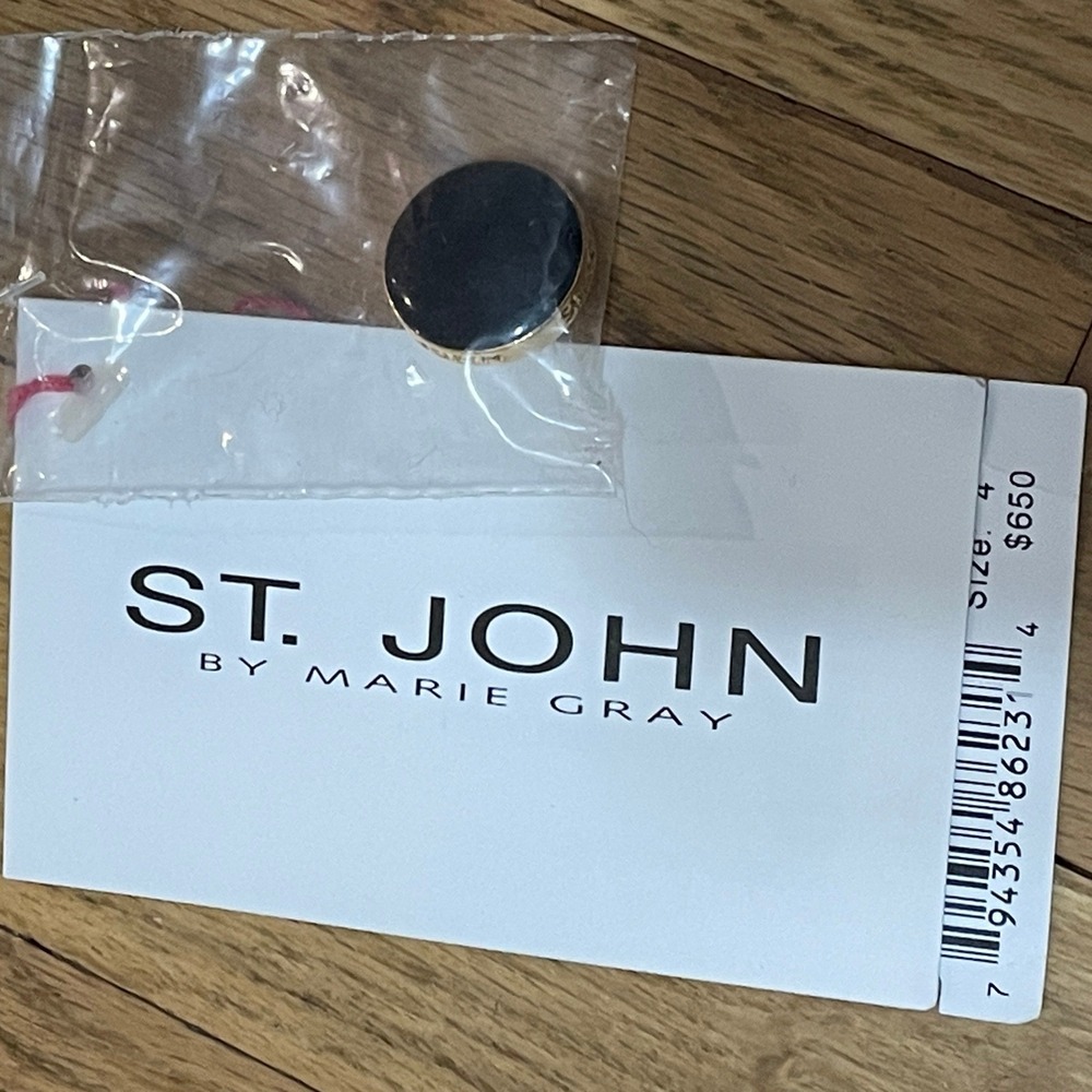 St John by Marie Gray Black Gold Enamel Logo Engraved Replacement Shank‎ Button